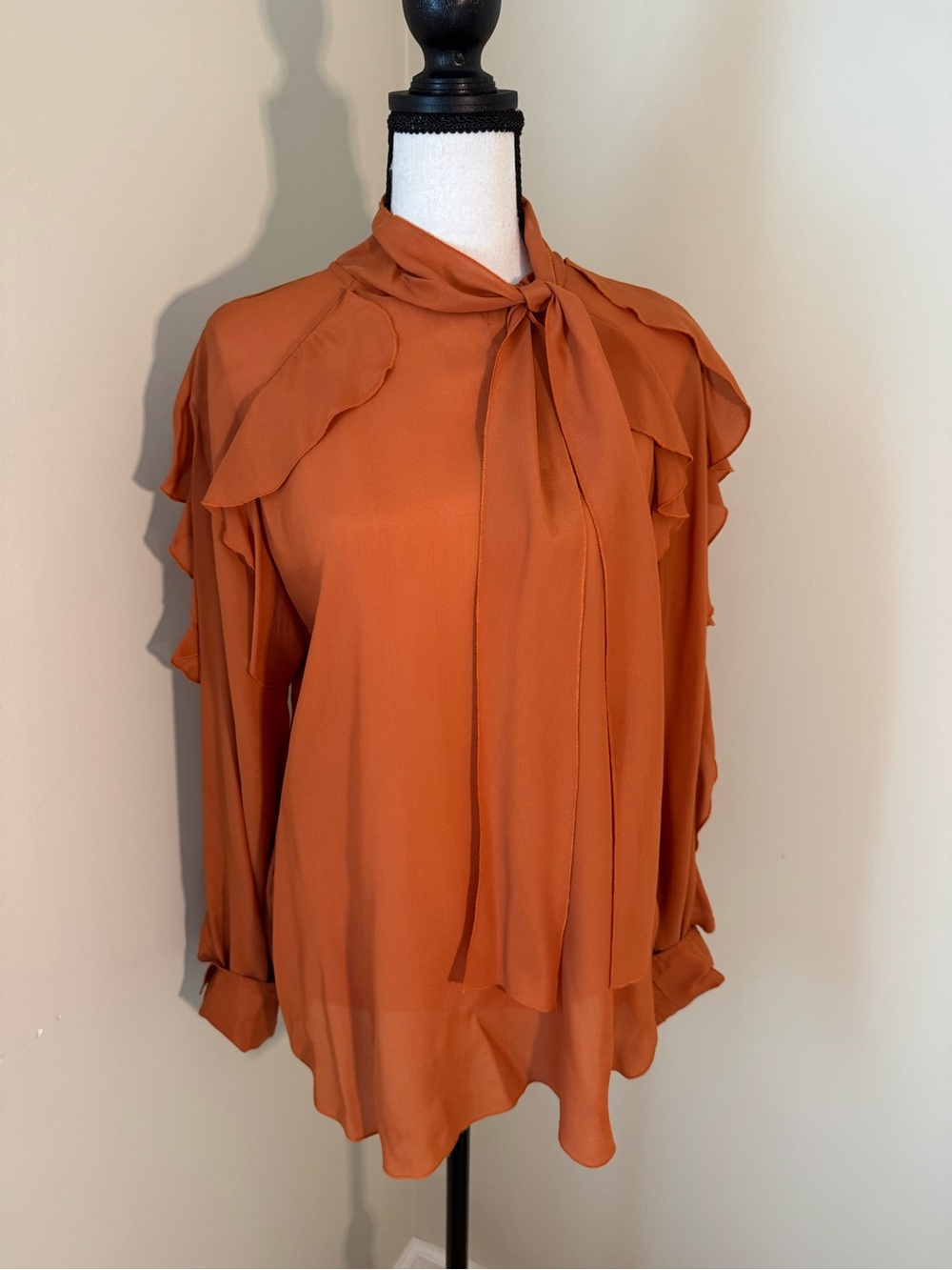 See By Chloe Rust Orange Ruffle Bow Blouse - Picture 6 of 9